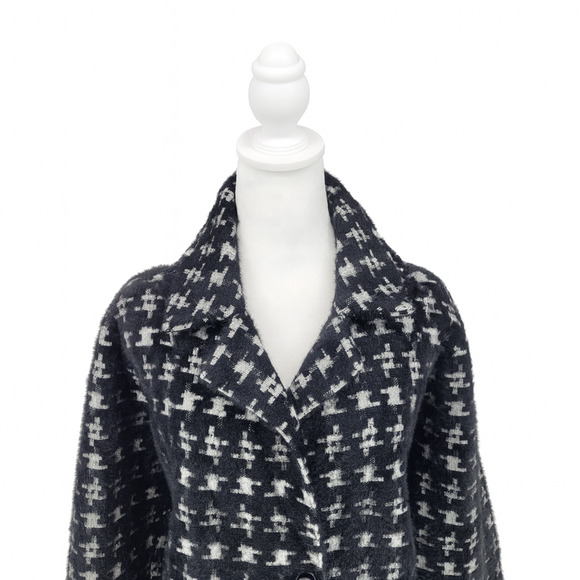 NVLT Black White Monochrome Plaid Stylish Heavyweight Mid Length Coat Size L - Picture 7 of 10